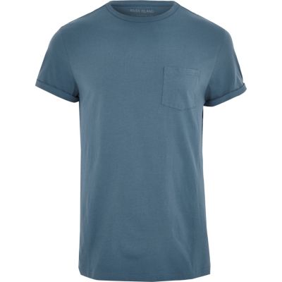 Dark blue roll sleeve T-shirt